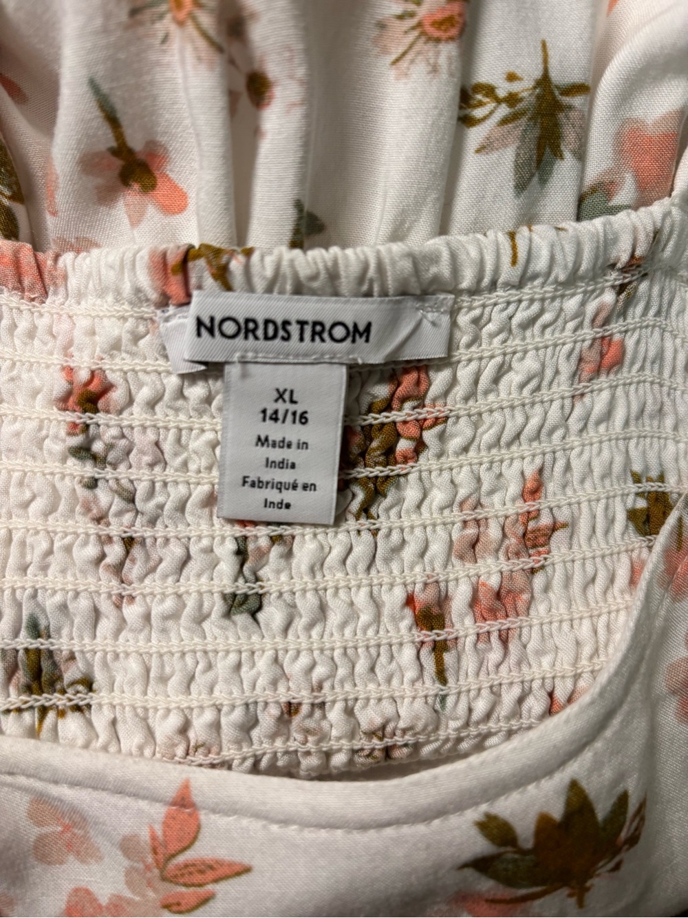 Nordstrom White Floral Puff-Sleeve Midi Dress with Pink & Green Accents size XL - Picture 3 of 5